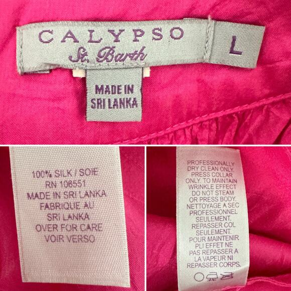 Calypso St. Barth 100% silk ruffle collar hot pink slip mini dress size large L - Picture 4 of 5